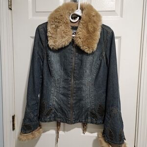 Denim Jacket with Faux Fur Trim